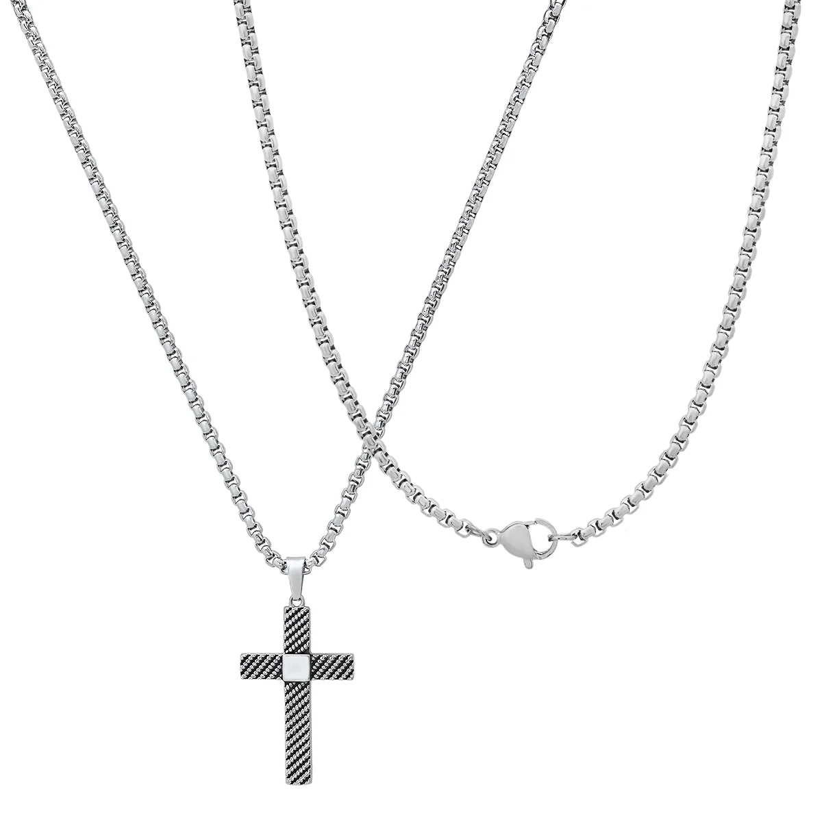 Stainless Steel Textured Cross Pendant - Image 2