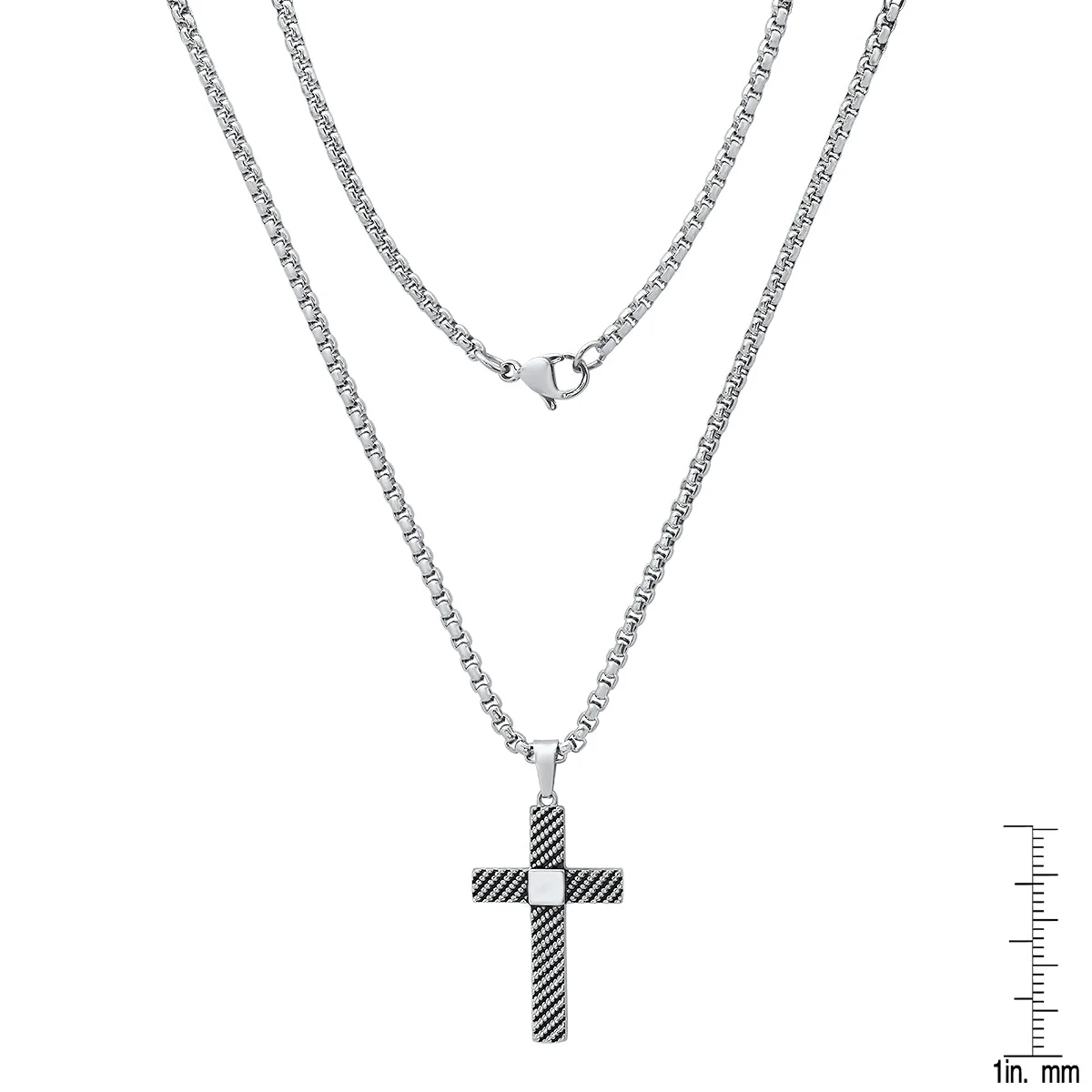 Stainless Steel Textured Cross Pendant - Image 3