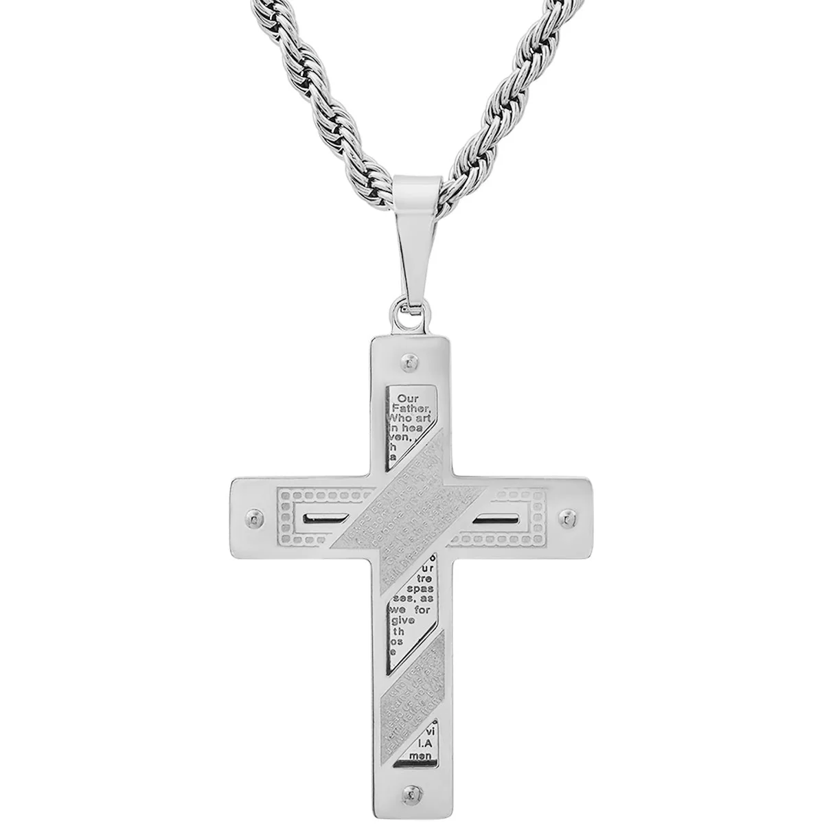 Stainless Steel "The Lords Prayer" Cross Pendant - Image 2