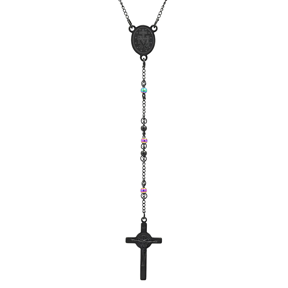 Two Tone Black And Multi Color Ip Stainless Steel Rosary - Image 2