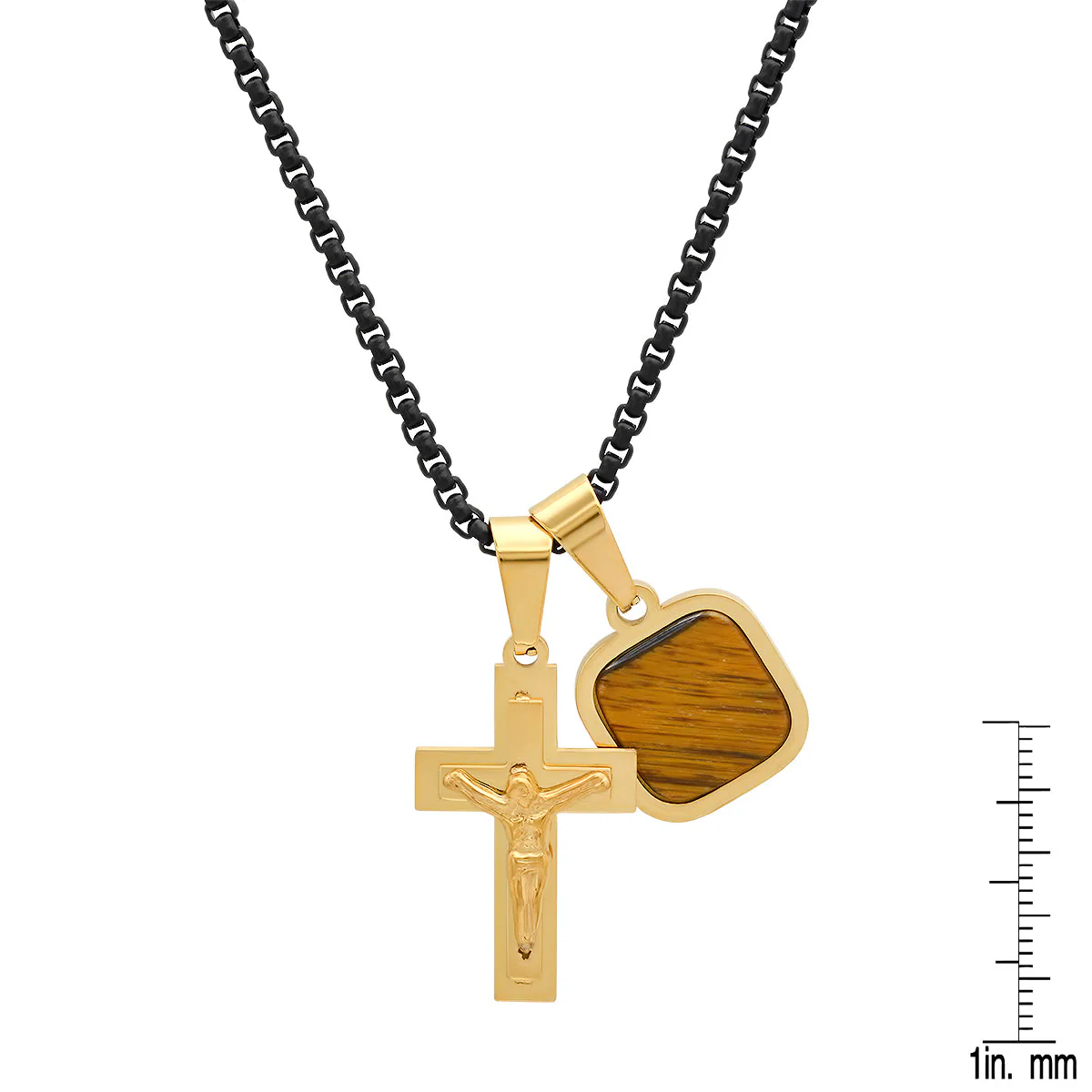 Two Tone Black Ip And Stainless Steel Cross And Tiger Eye Dog Tag Pendant - Image 6