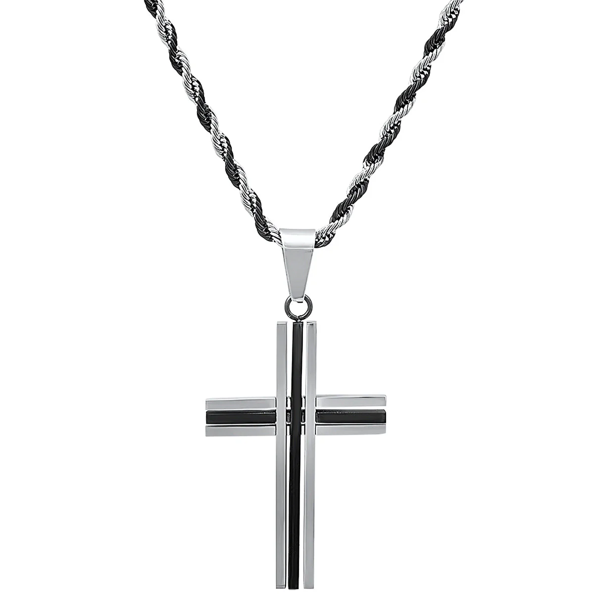 Two Tone Black Ip And Stainless Steel Cross Pendant - Image 2