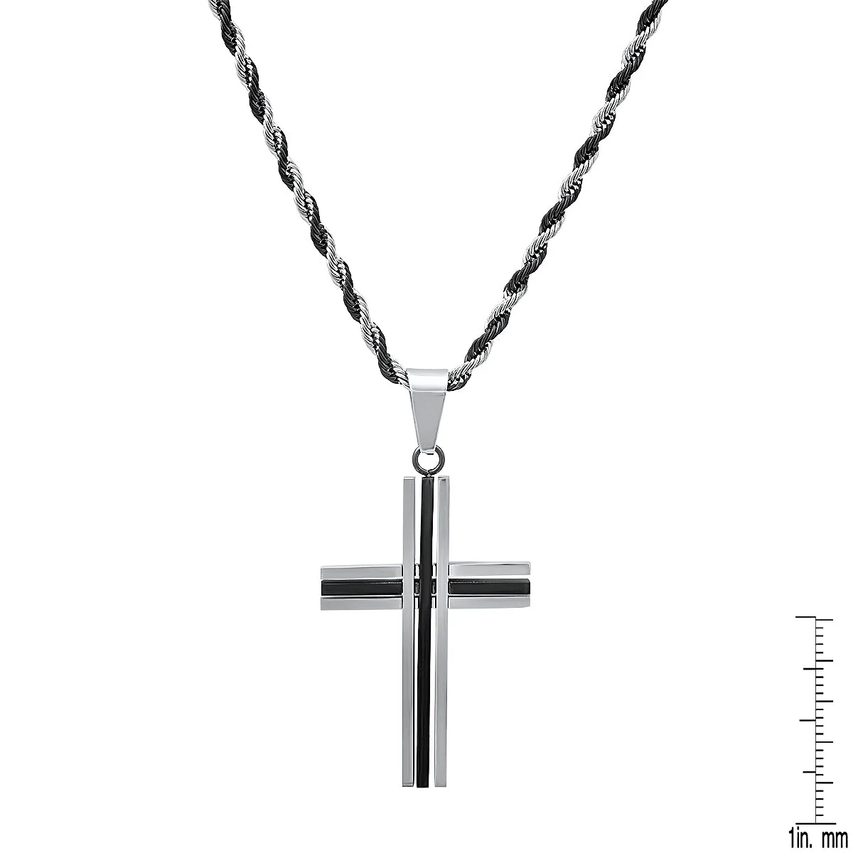Two Tone Black Ip And Stainless Steel Cross Pendant - Image 3