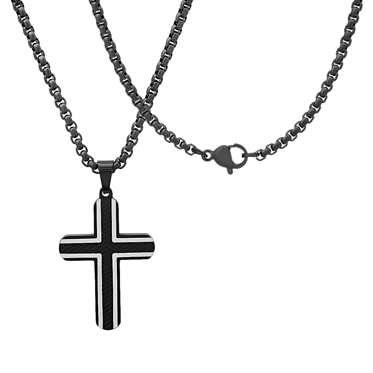 Two Tone Black Ip And Stainless Steel Cross Pendant - Image 2