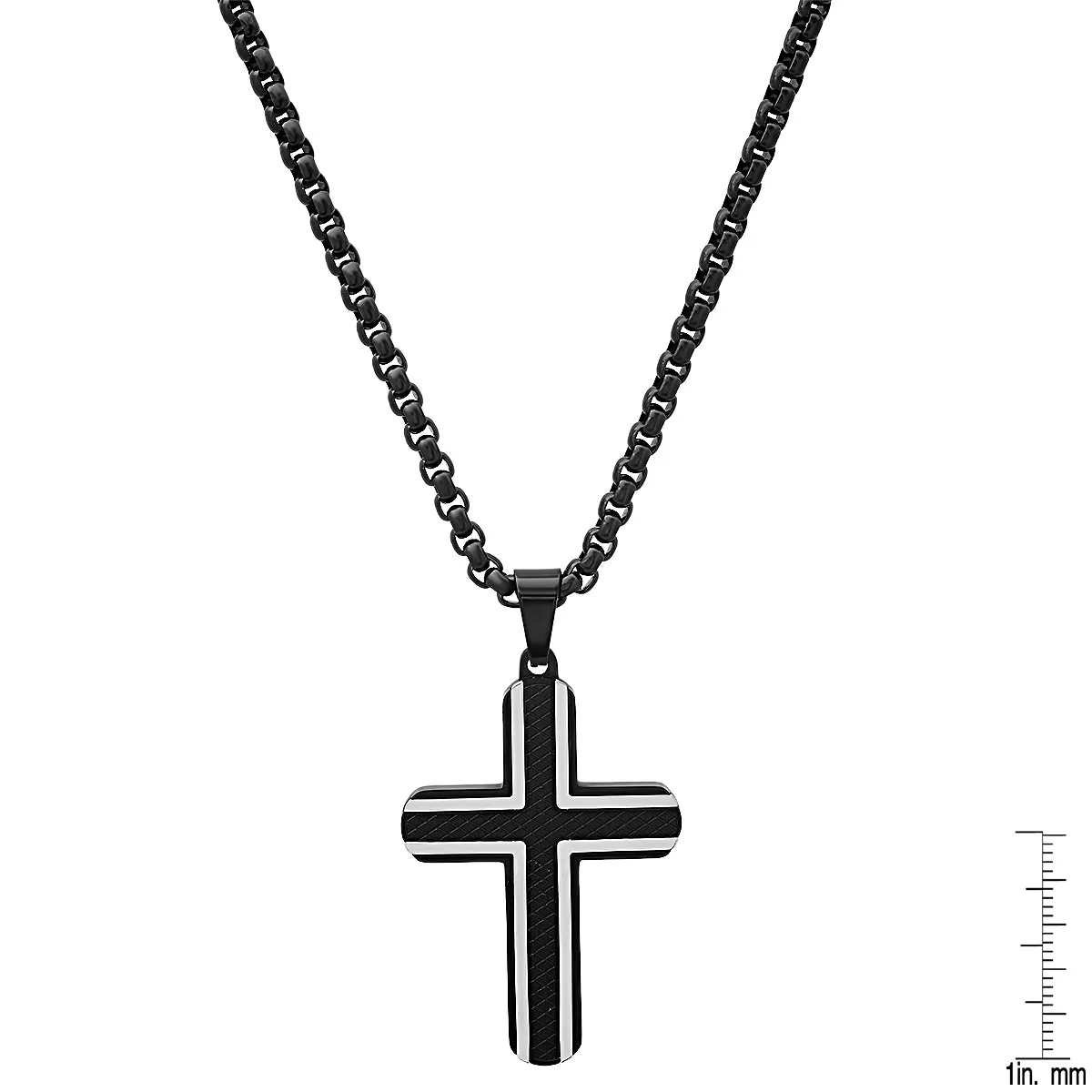 Two Tone Black Ip And Stainless Steel Cross Pendant - Image 3