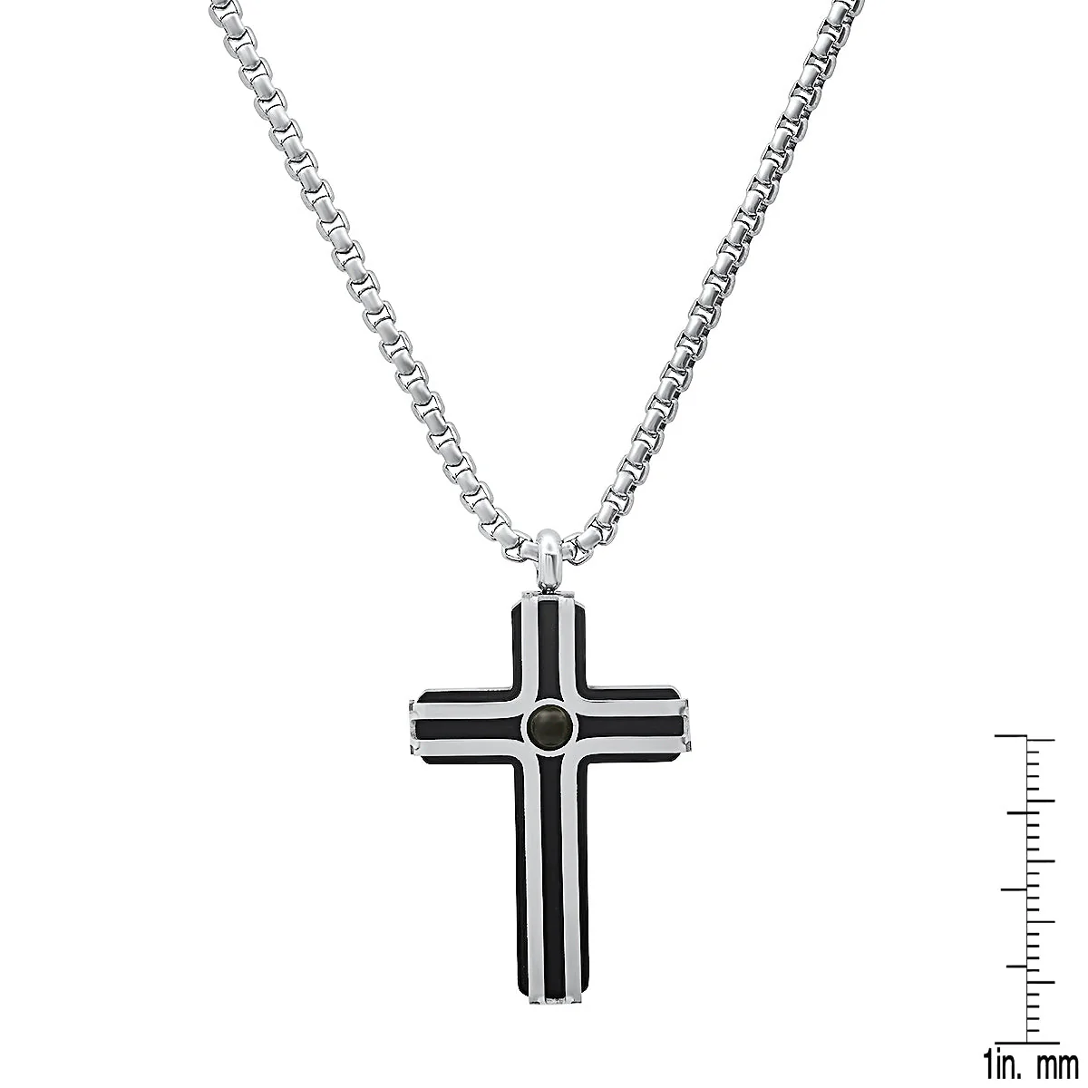 Two Tone Black Ip And Stainless Steel Cross Pendant With Black Bead - Image 3