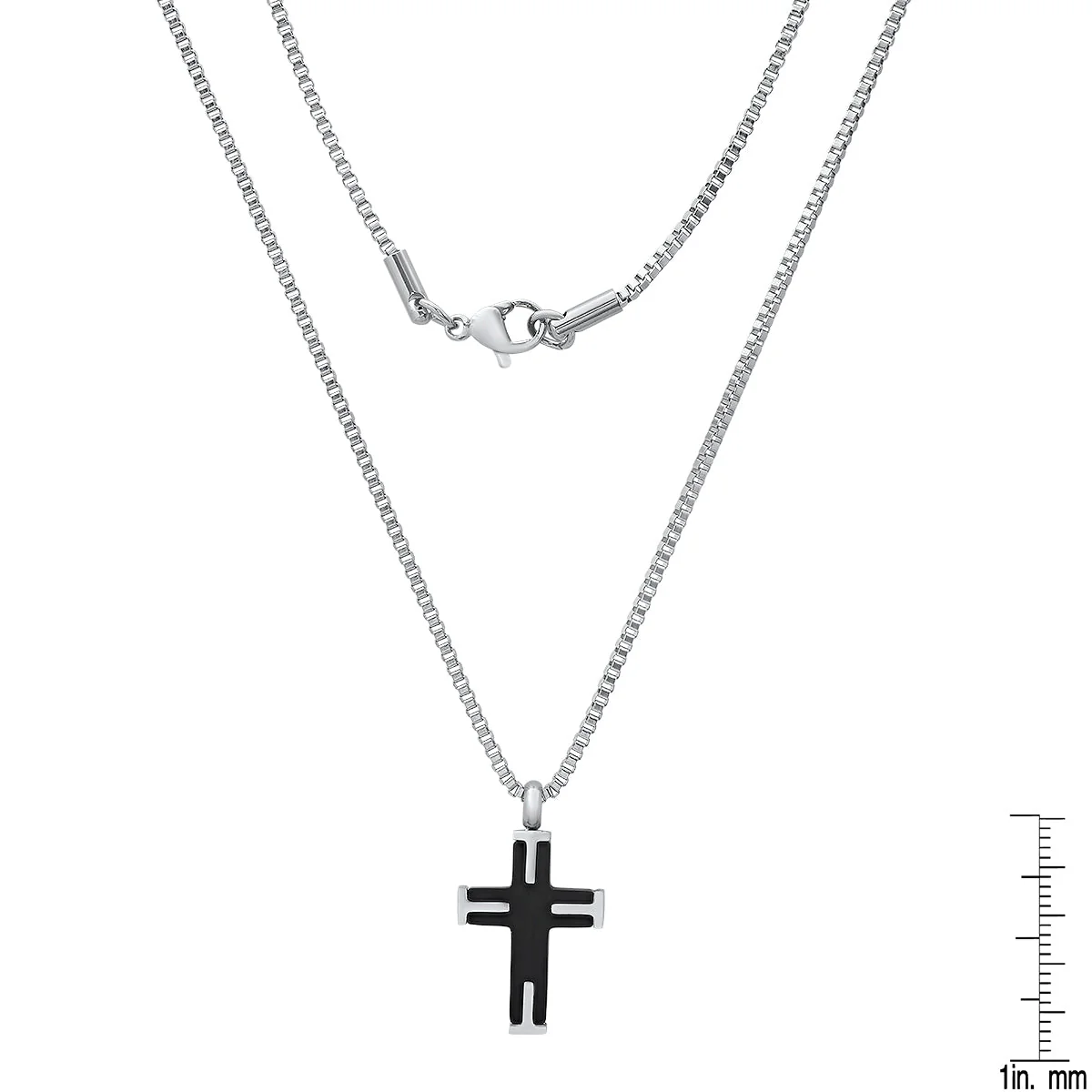 Two Tone Black Ip & Stainless Steel Textured Small Cross Pendant - Image 3