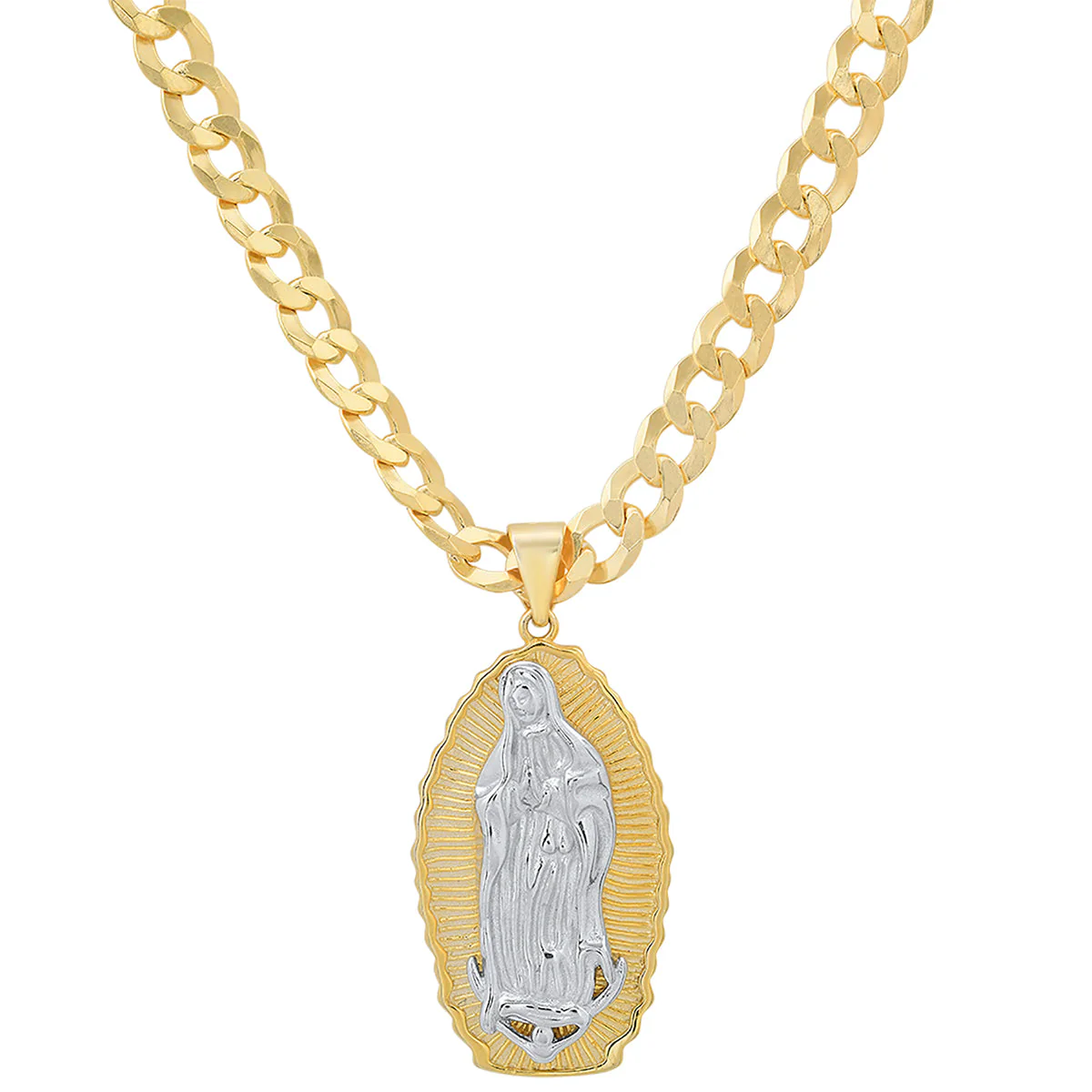 Unisex Two Tone 14K Gold Plated And Sterling Silver Our Lady Guadalupe Pendant - Image 2