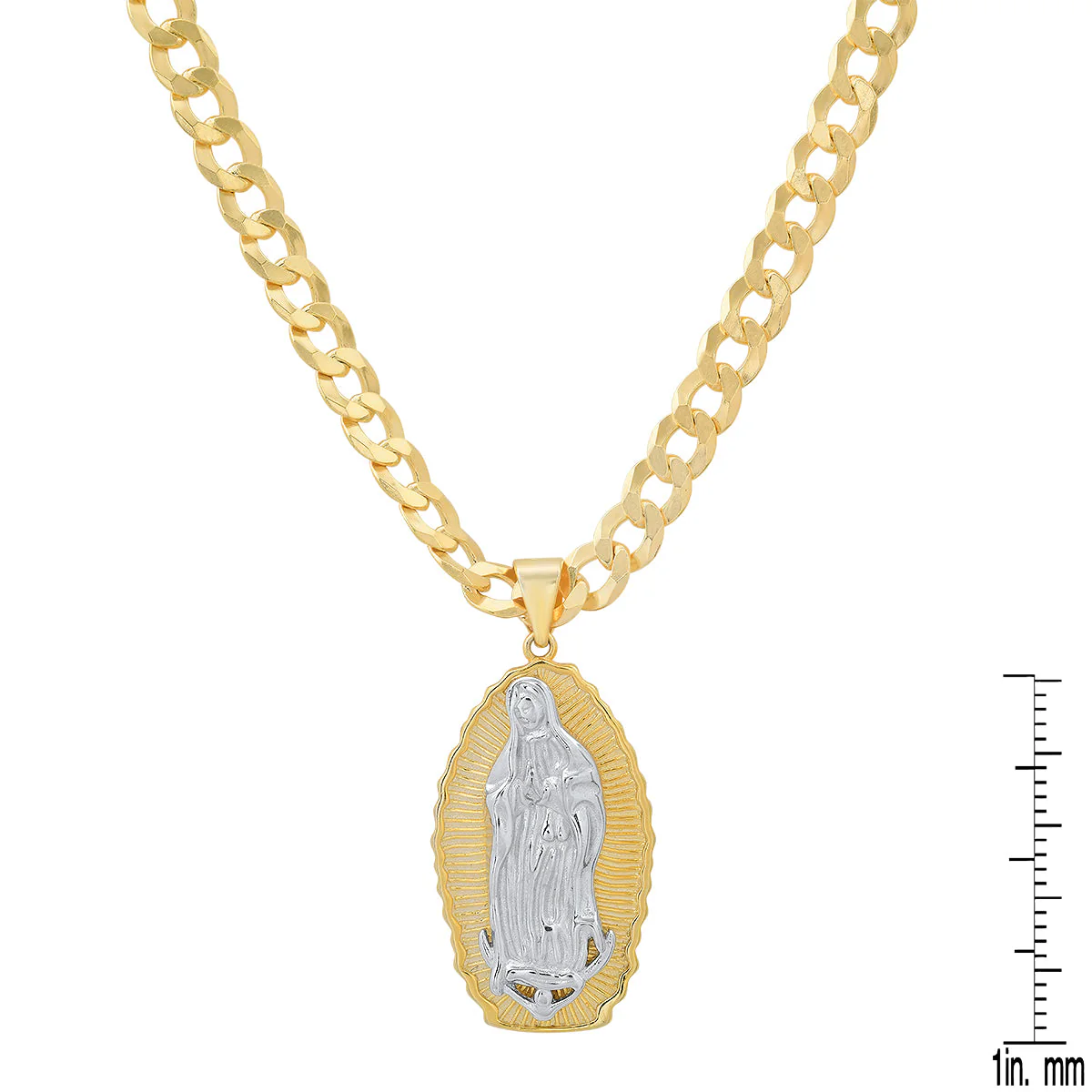 Unisex Two Tone 14K Gold Plated And Sterling Silver Our Lady Guadalupe Pendant - Image 3