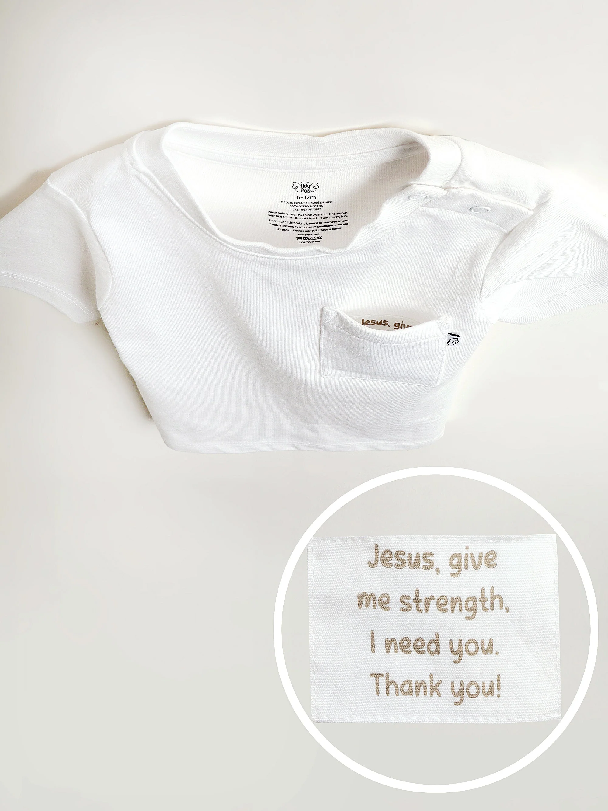 White Prayer Pocket Short Sleeve T-Shirt Cotton - Image 3