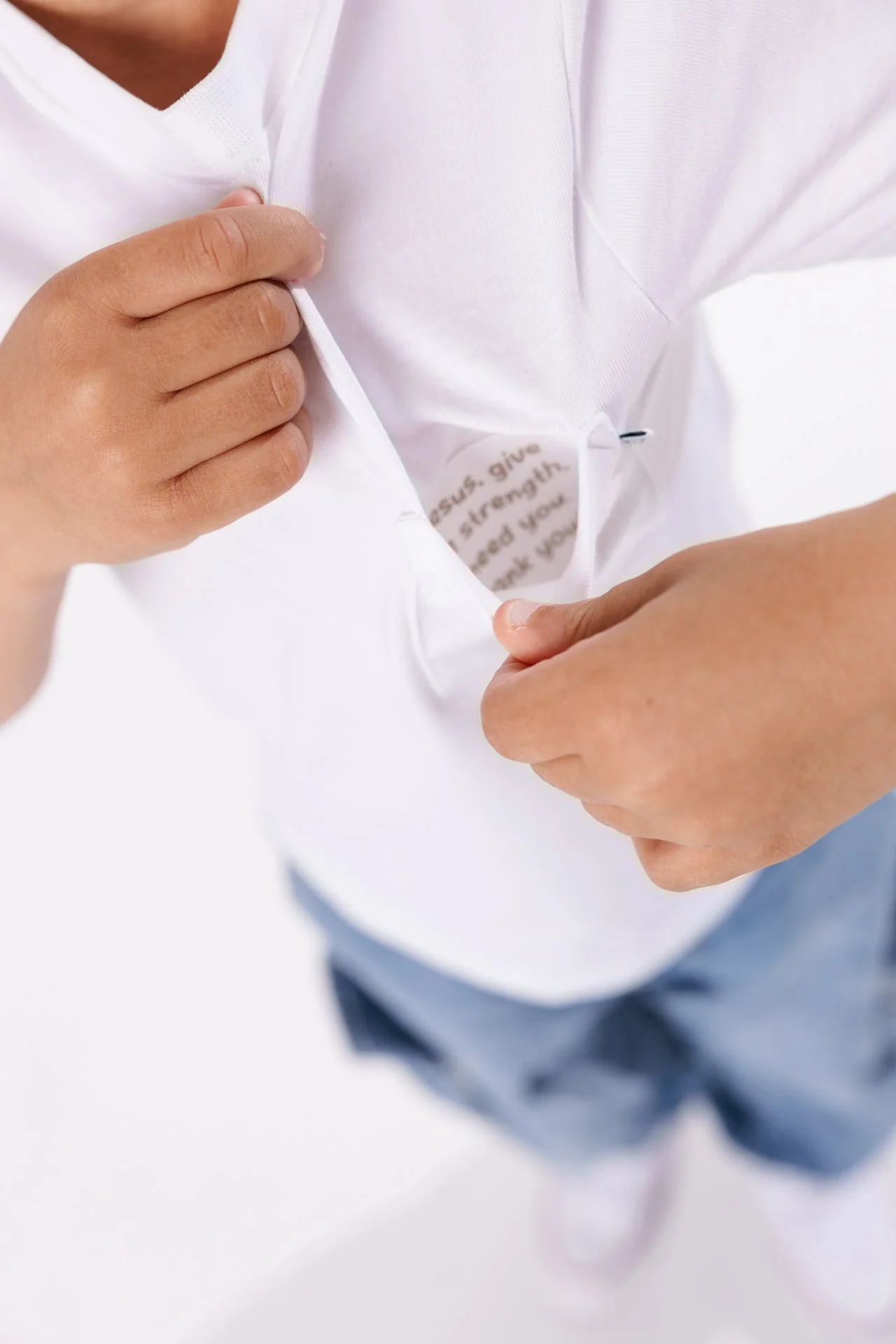 White Prayer Pocket Short Sleeve T-Shirt Cotton - Image 5