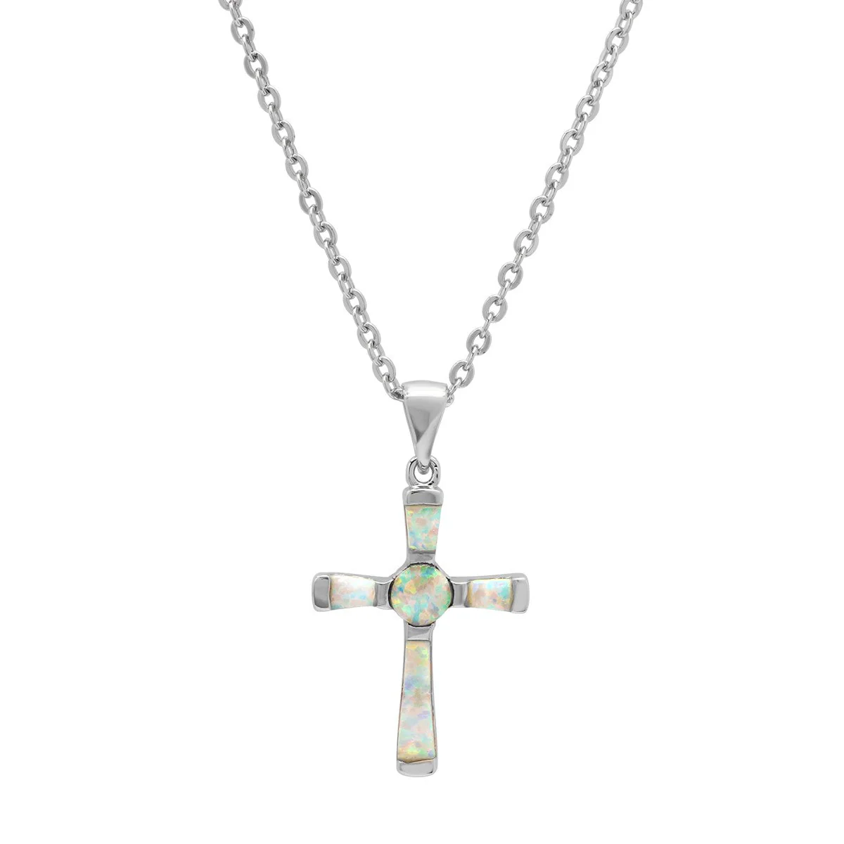 Women's Brass Genuine Opal Cross Necklace