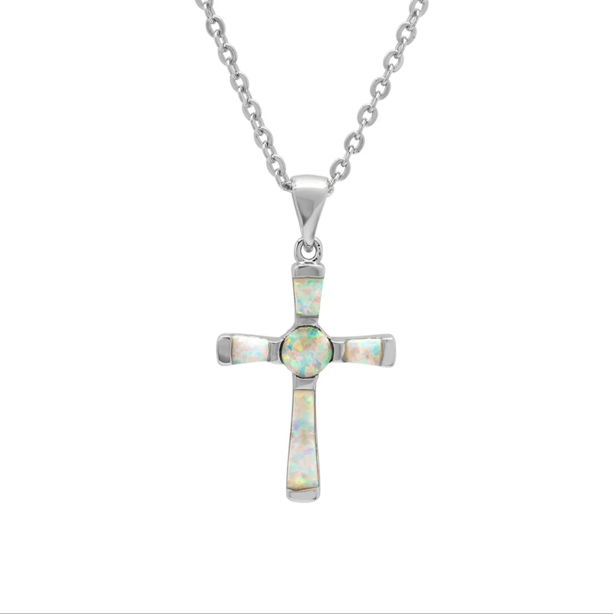 Women's Brass Genuine Opal Cross Necklace - Image 2