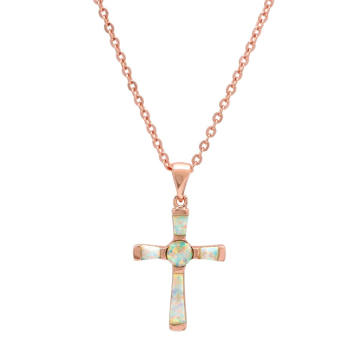 Women's Brass Genuine Opal Cross Necklace - Image 4