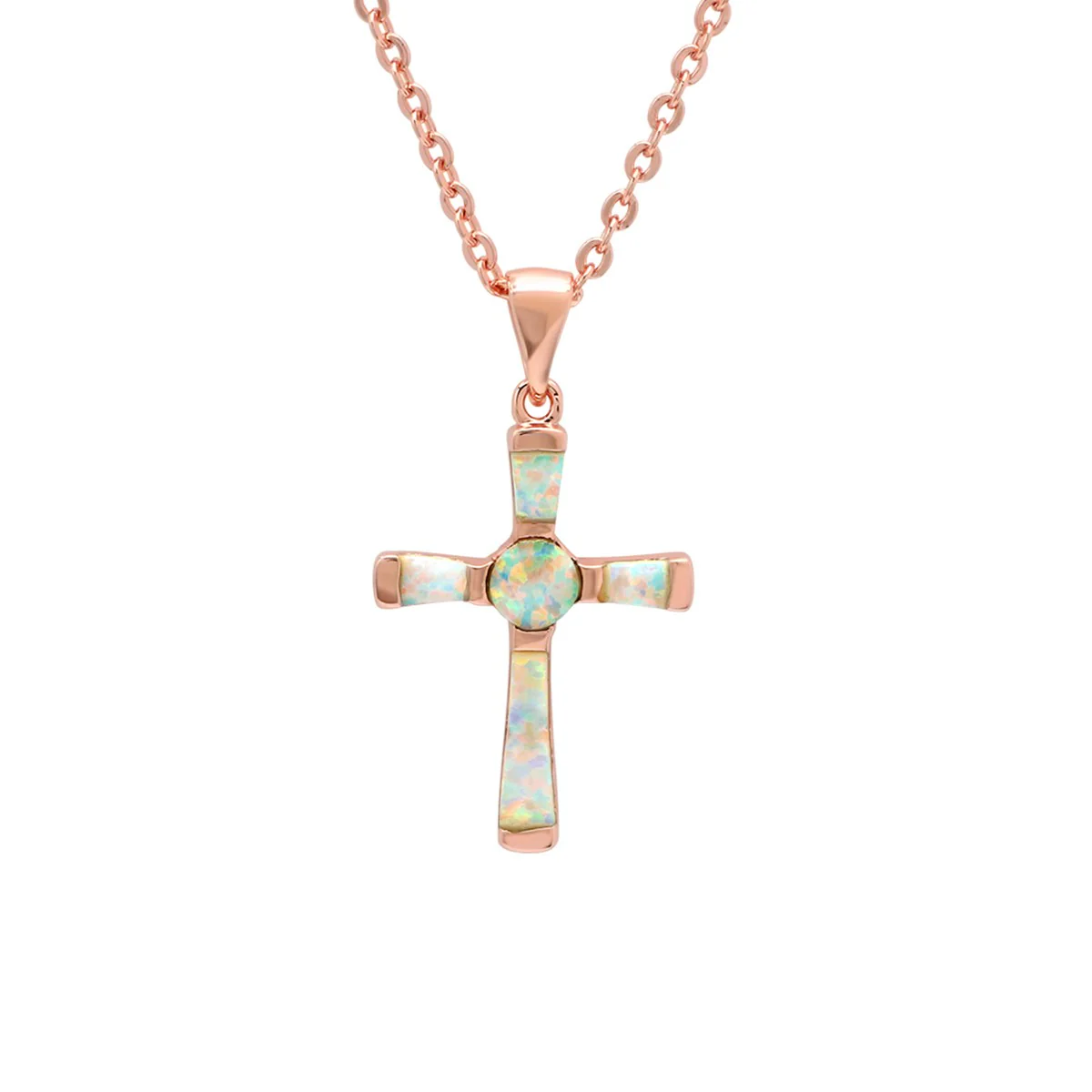 Women's Brass Genuine Opal Cross Necklace - Image 5